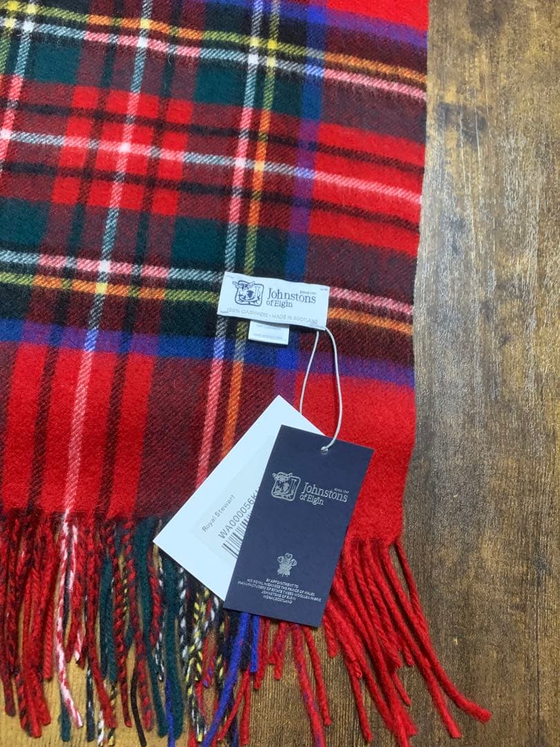 し*ま様 新品未使用ジョンストンズストール大判　カシミアレッドスチュワート