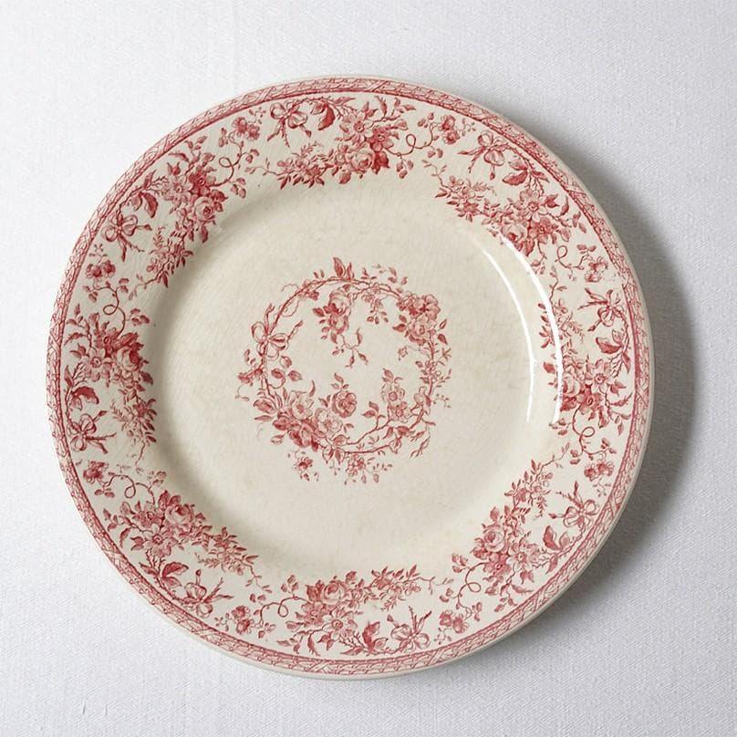 フランスアンティーク　ジアン　ローズ　 プレート　ピンクレッド　23.9cm