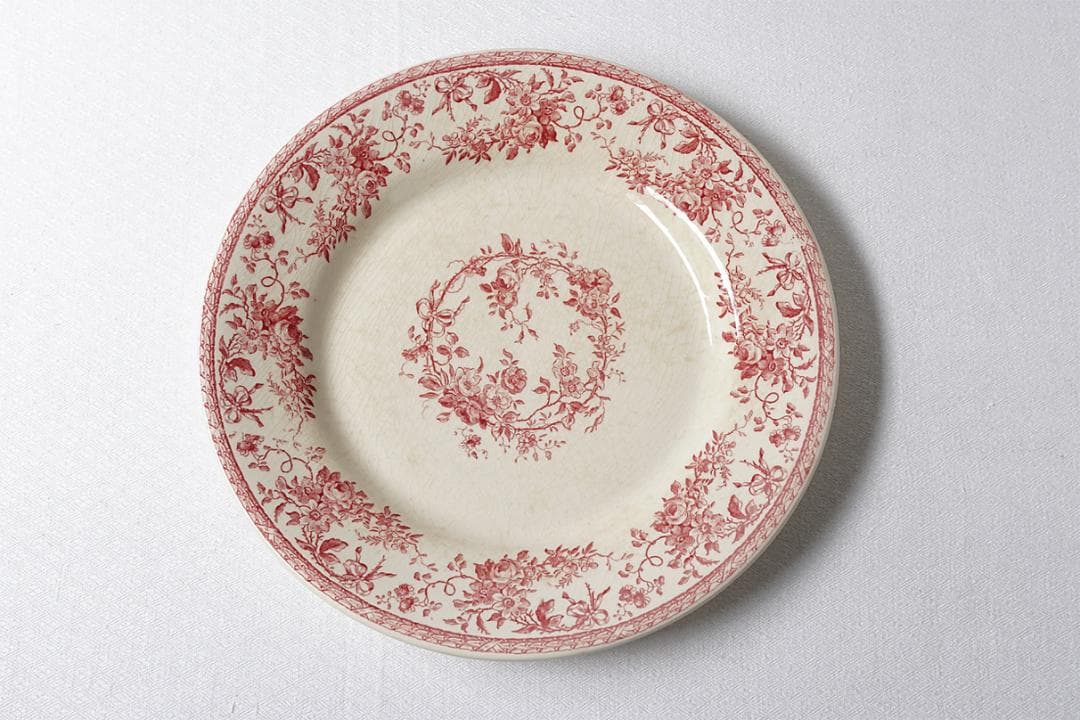 フランスアンティーク　ジアン　ローズ　 プレート　ピンクレッド　23.9cm