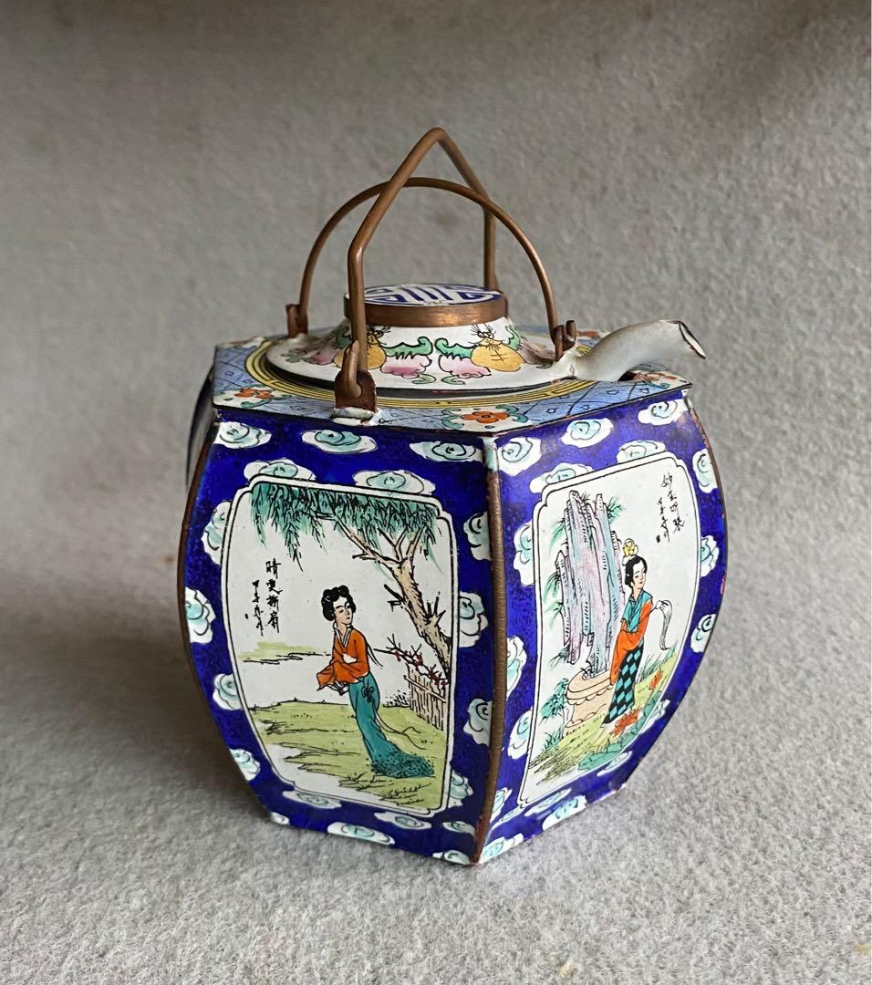 【中国・大明宣徳】美人画／六角酒器・ちろり