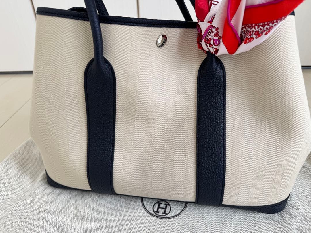【美品】HERMES エルメス　PMトートバッグ　キャンバス　ネイビー