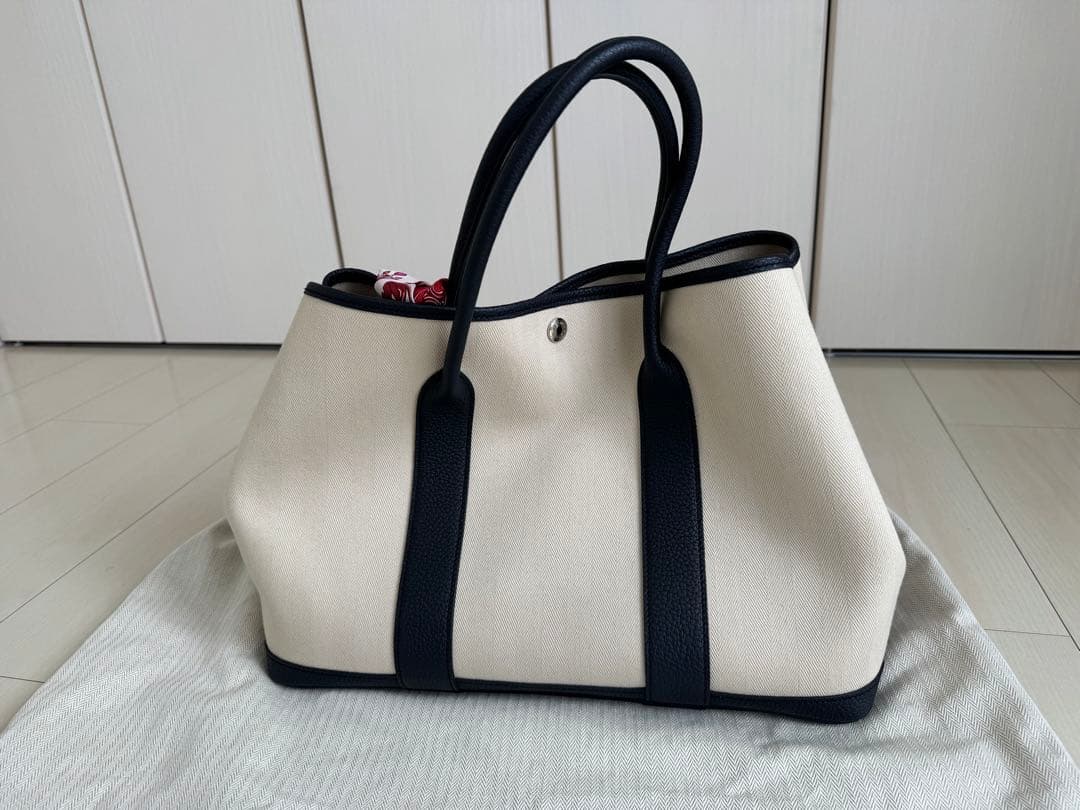 【美品】HERMES エルメス　PMトートバッグ　キャンバス　ネイビー