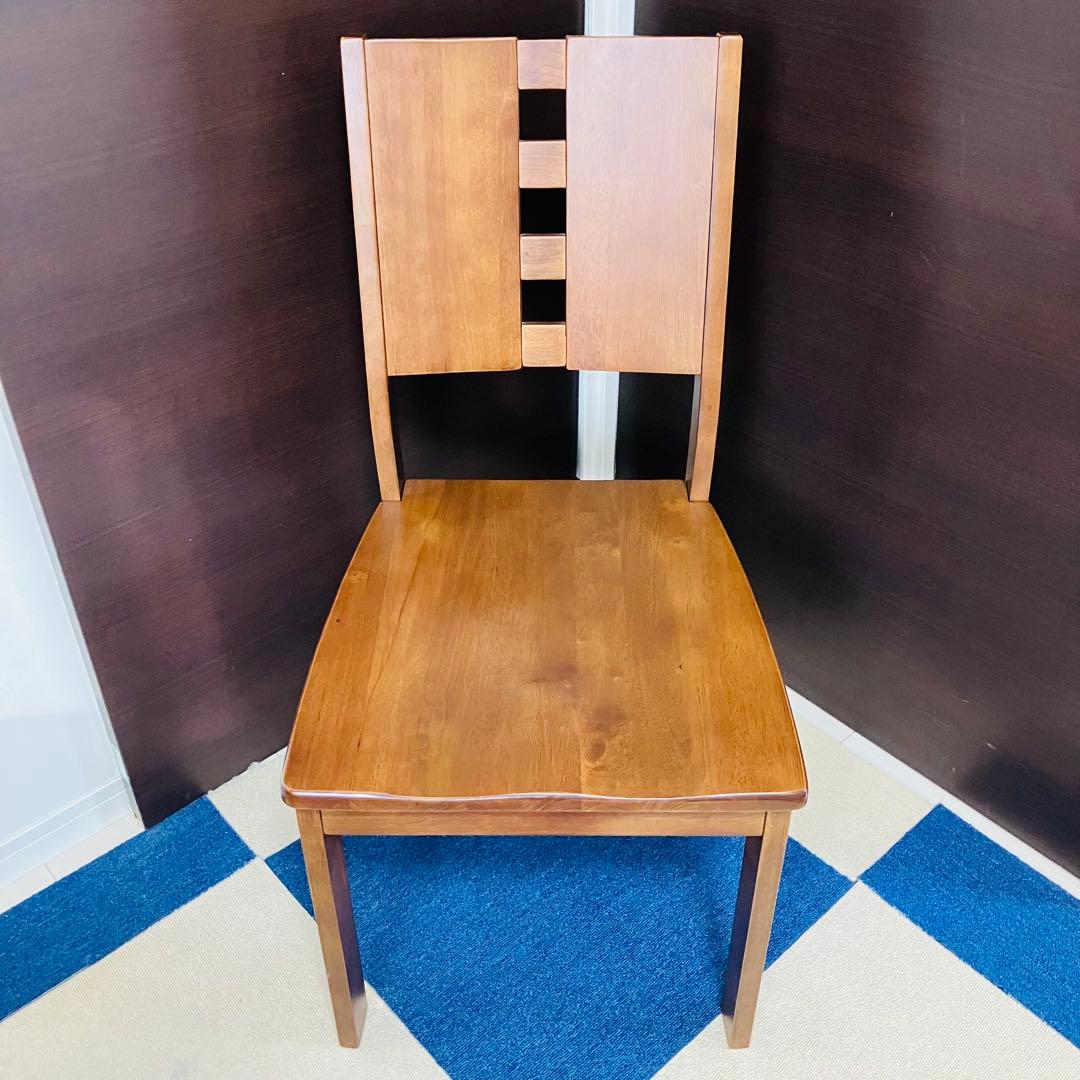 【美品】ダイニングチェア 椅子 2脚セット 完成品 木製 タモ材 送料無料 茶色