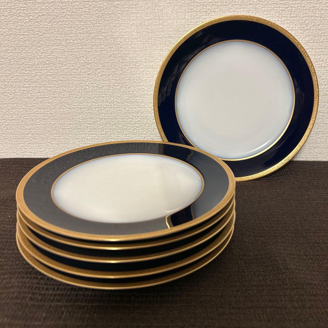 大倉陶園　ロイヤルブルー　瑠璃金彩金蝕　デザートプレート　19.5cm