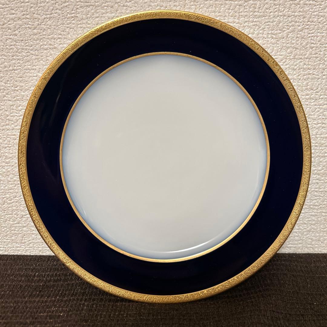 大倉陶園　ロイヤルブルー　瑠璃金彩金蝕　デザートプレート　19.5cm