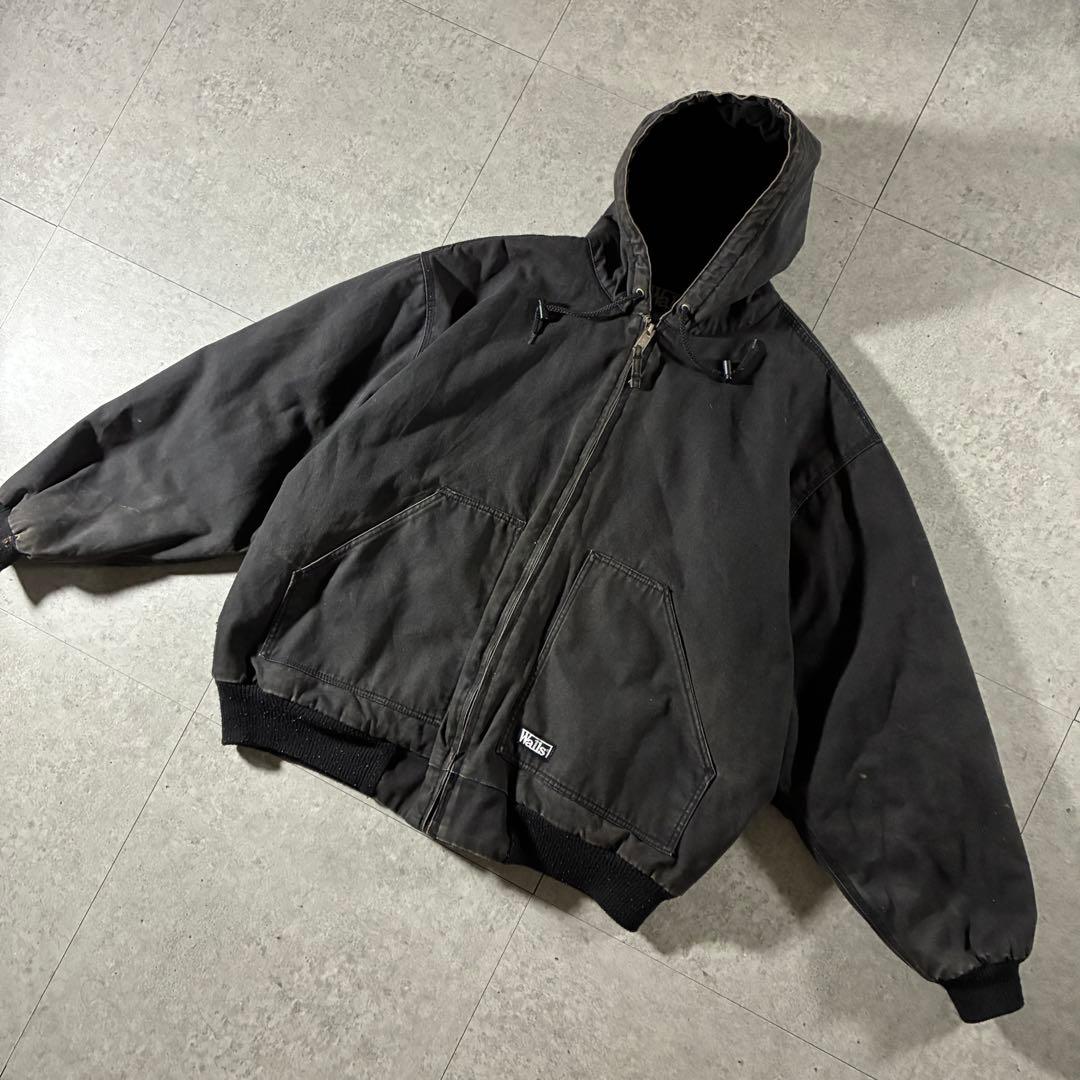 90s Walls中綿ダックアクティブジャケット黒フェードブラック短丈ストリート