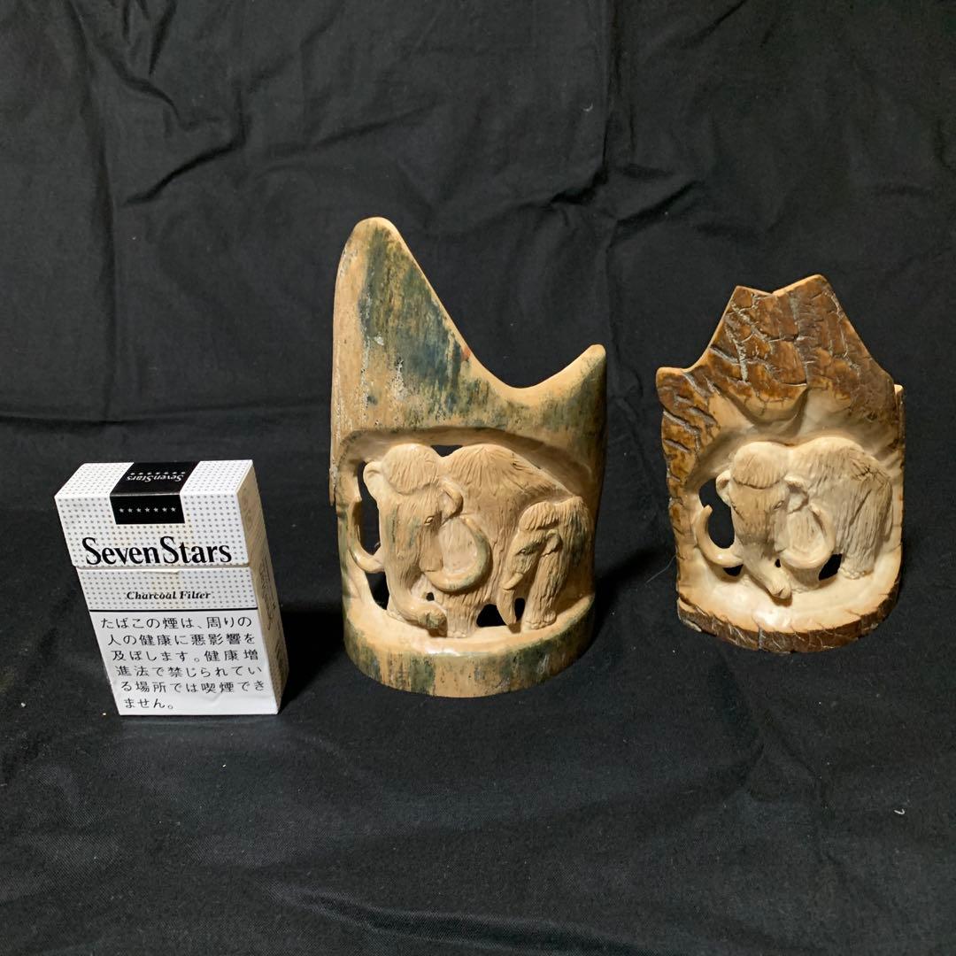 マンモスの牙にマンモスの彫刻 古美術 年代物
