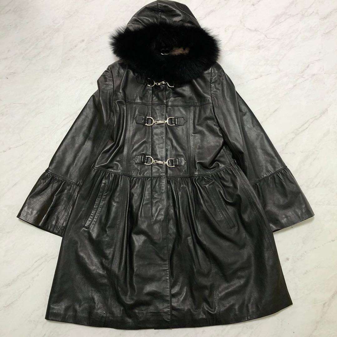 ✨極美品✨バルマン ロングコート 2way オールレザー 羊革 フォックス 黒