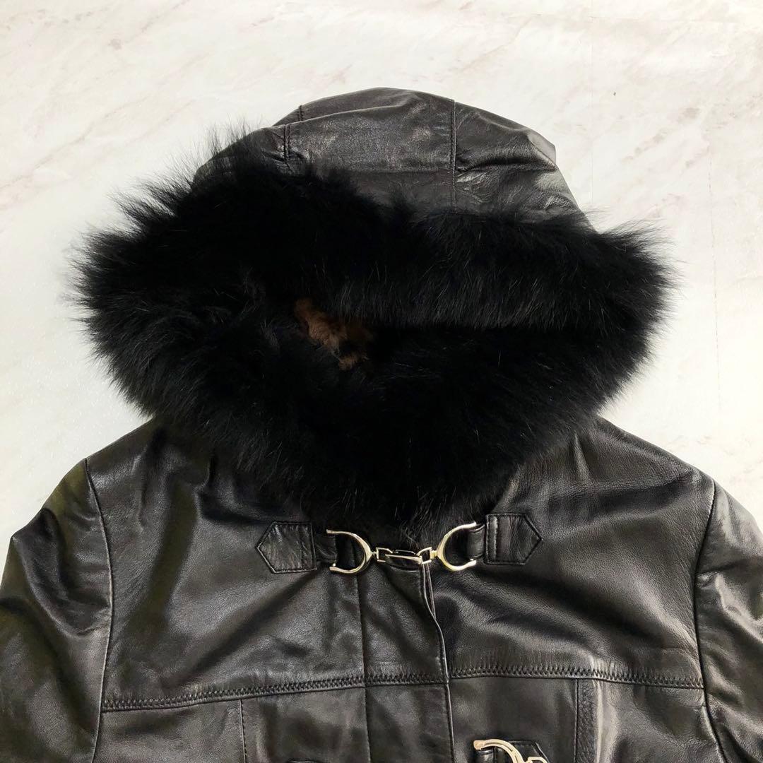 ✨極美品✨バルマン ロングコート 2way オールレザー 羊革 フォックス 黒