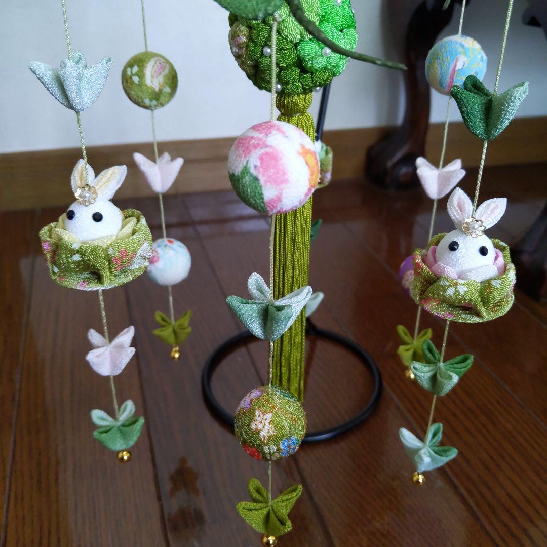 ちりめん細工　新緑の下げ飾り（傘飾り付き)　 あんゆか