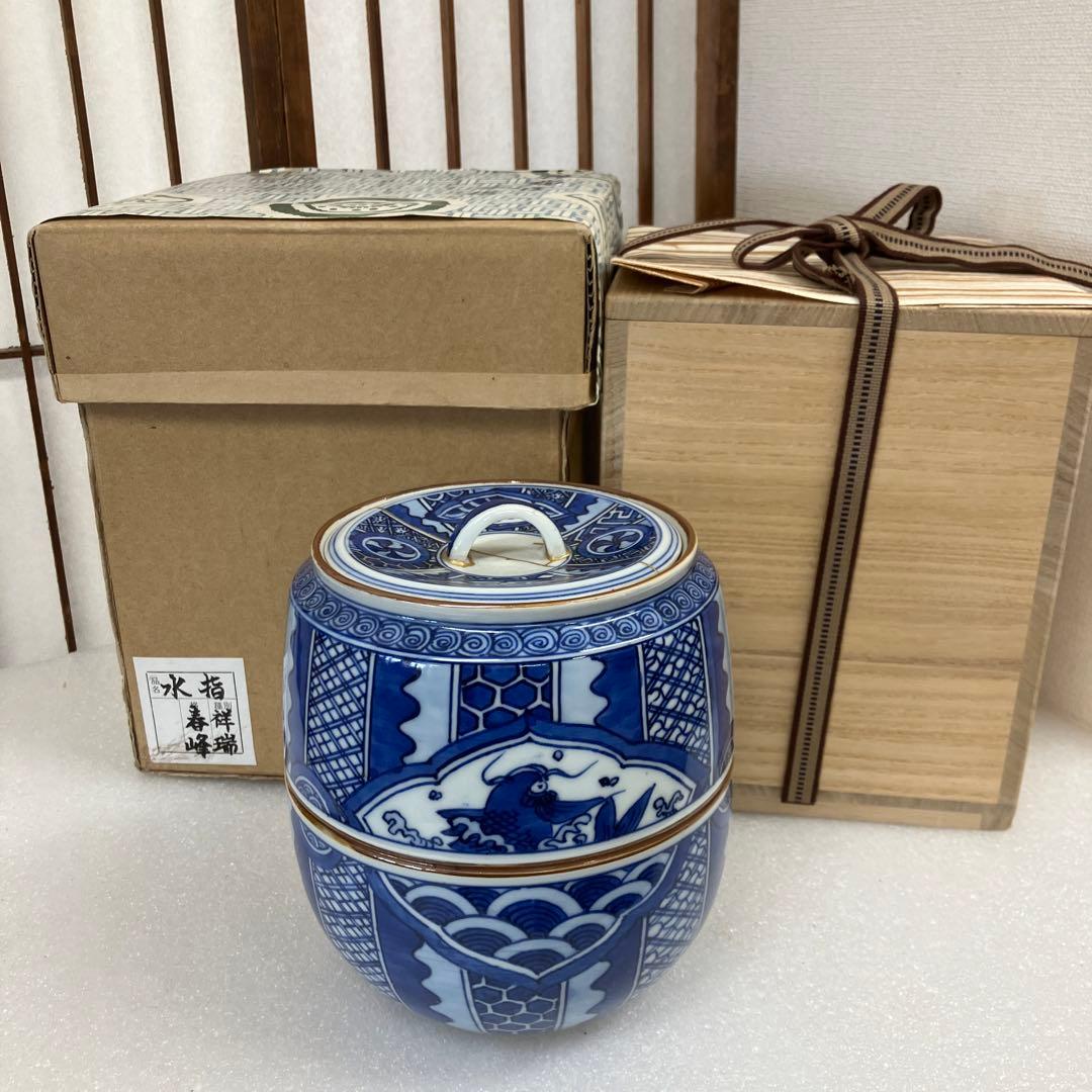 茶道具　水差　祥瑞　青絵水指　井上春￼峰　造(祥瑞写) NAB1