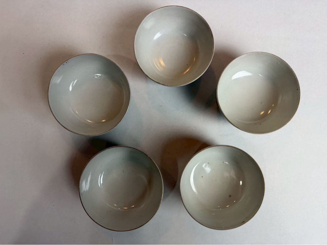 有田焼き　古伊万里　赤茶碗　蓋付き　色絵　5つ　NO.02