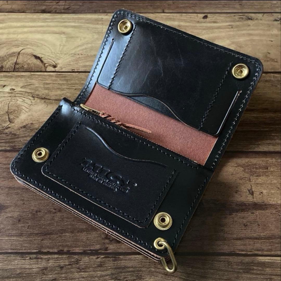 【お札を折らずに収納】ミドルトラッカーウォレット3層 茶芯ブラック【受注生産】