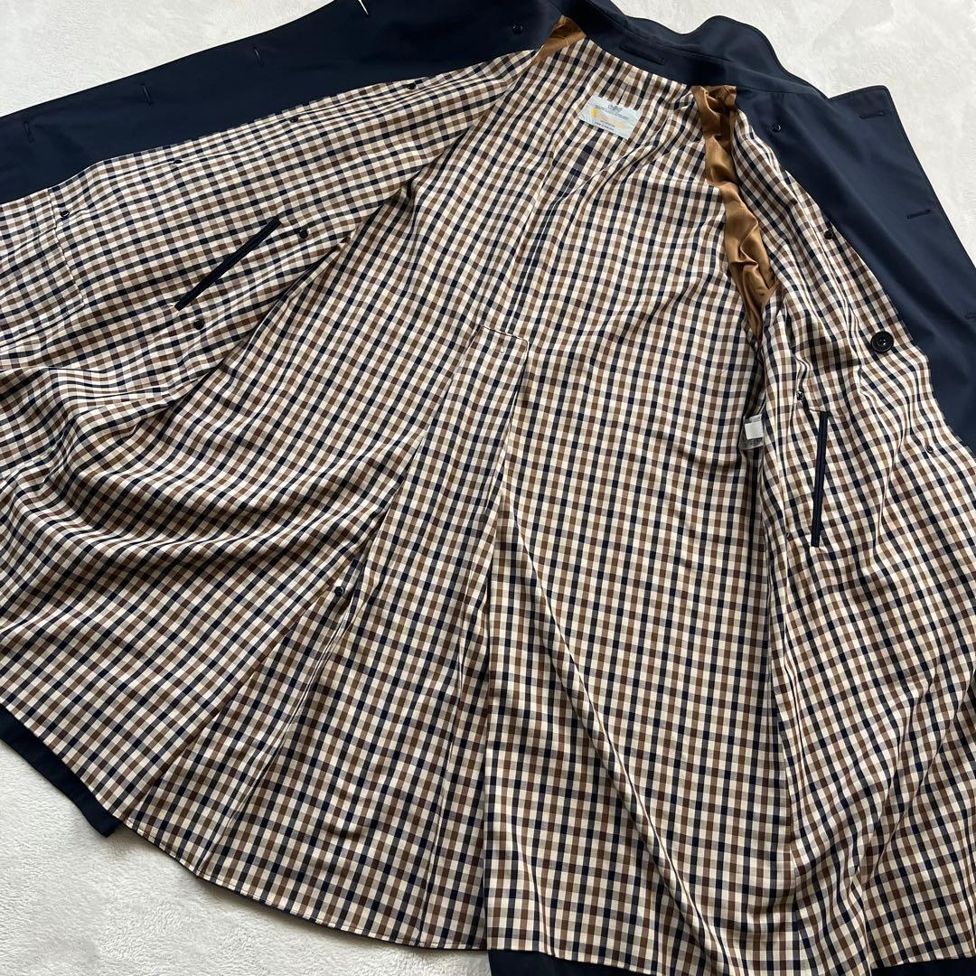 ★アクアスキュータム　トレンチコート　ネイビー　クラブチェック　ベルト