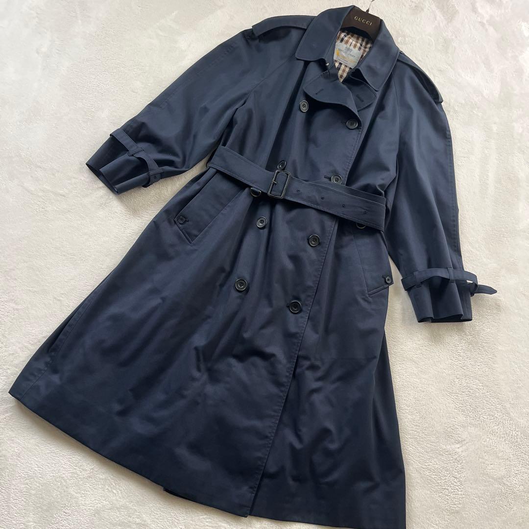 ★アクアスキュータム　トレンチコート　ネイビー　クラブチェック　ベルト