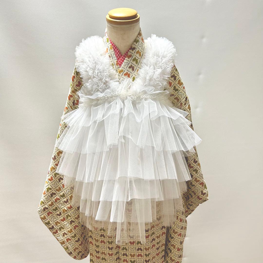 被布エプロン【琥珀フリル】チュール被布　被布ドレス　七五三チュールドレス被布