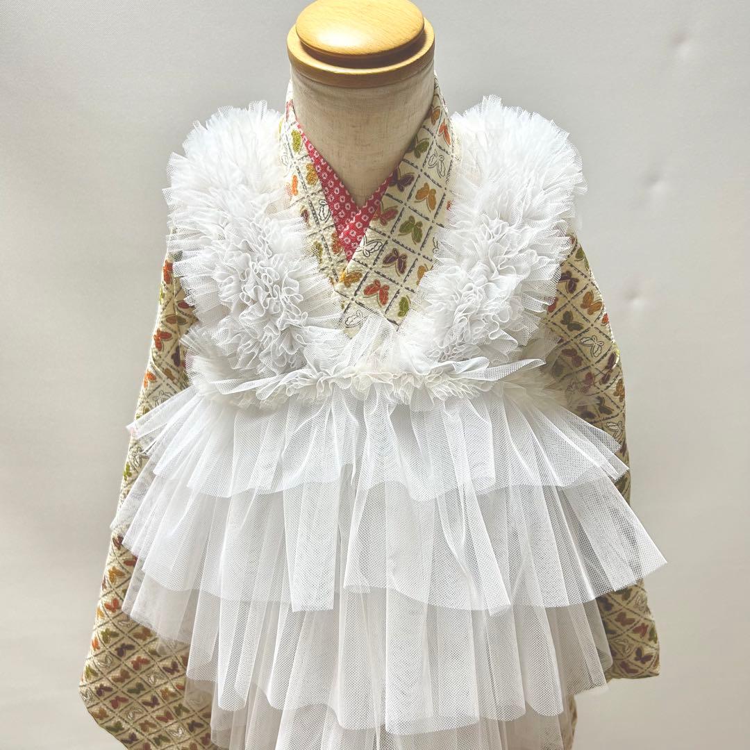 被布エプロン【琥珀フリル】チュール被布　被布ドレス　七五三チュールドレス被布