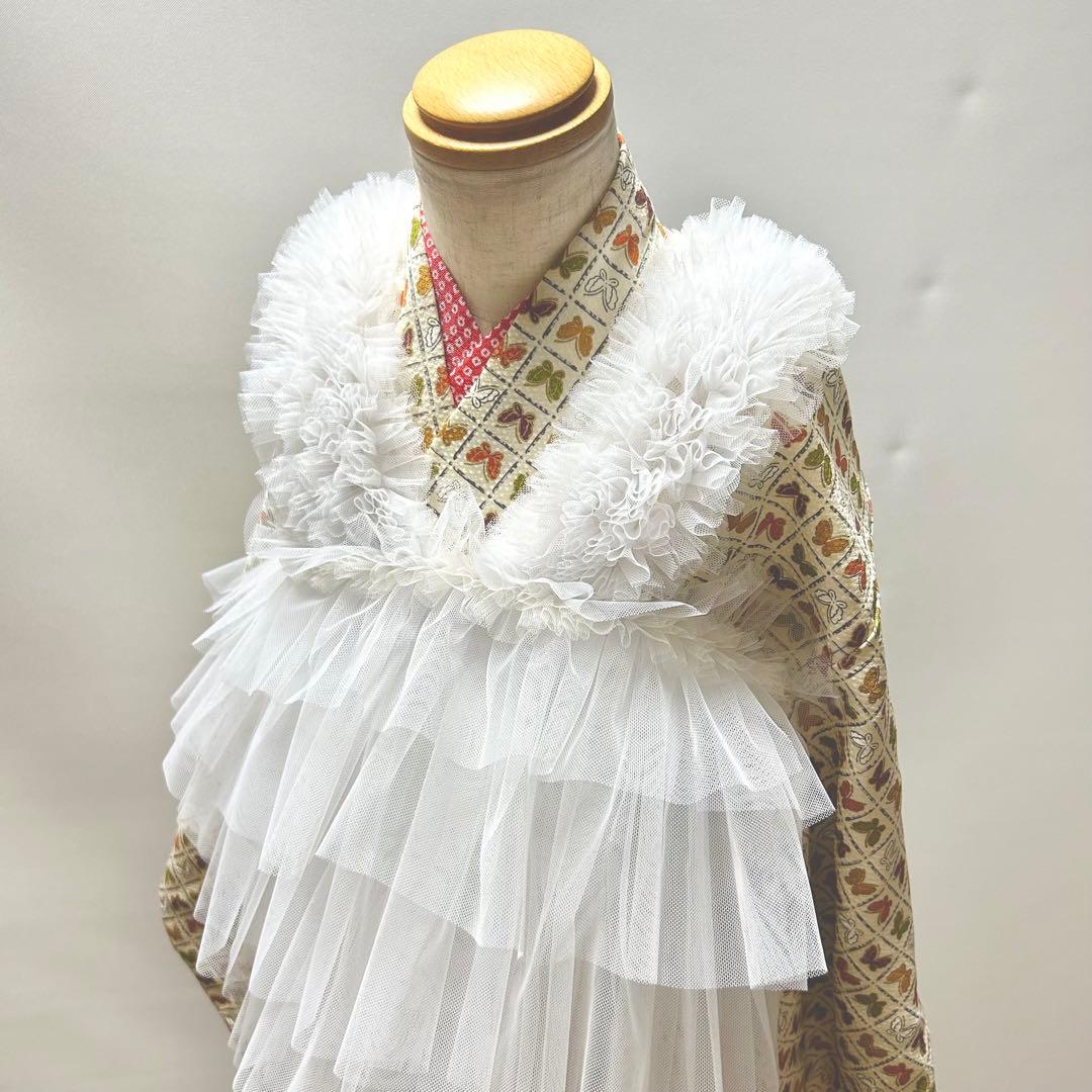 被布エプロン【琥珀フリル】チュール被布　被布ドレス　七五三チュールドレス被布