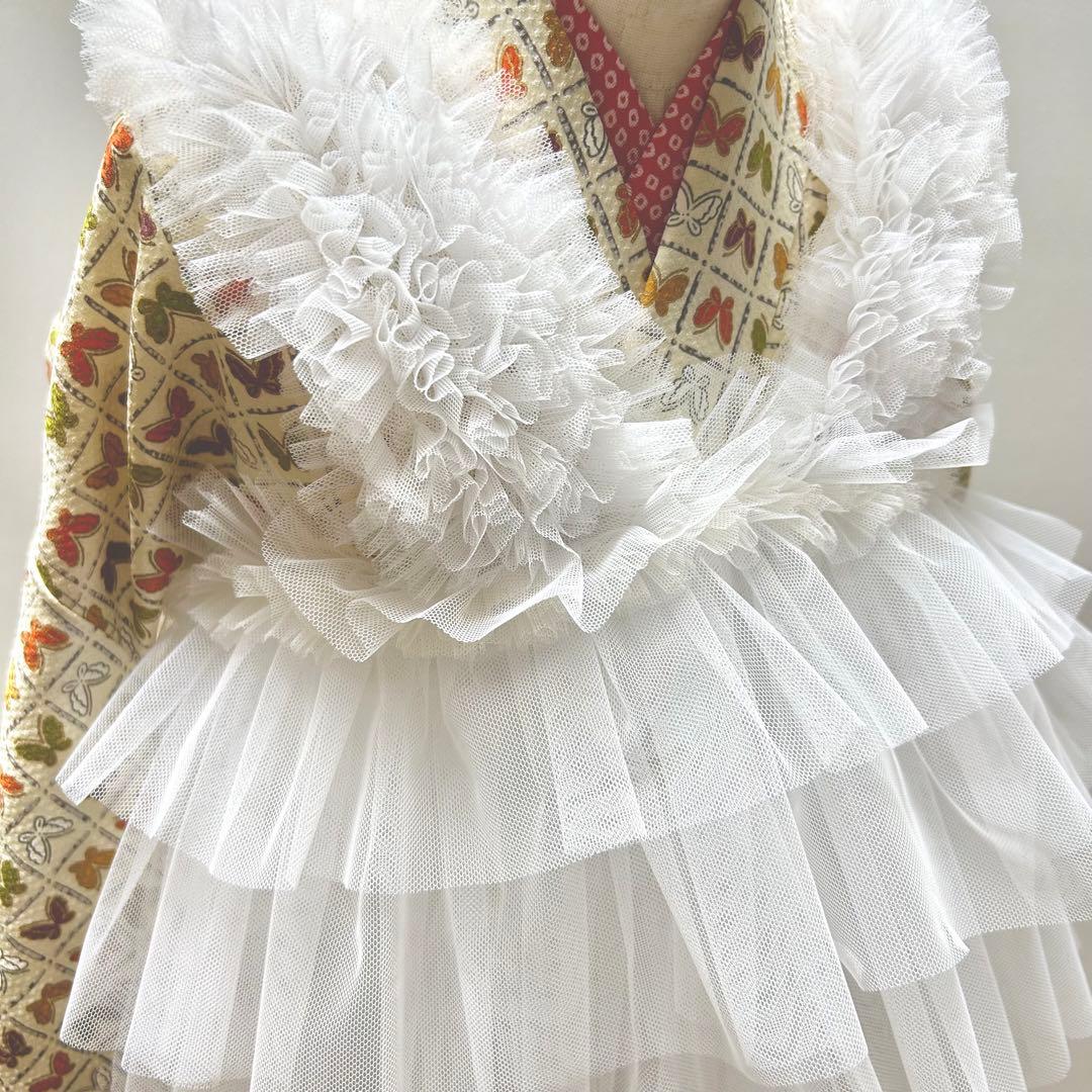 被布エプロン【琥珀フリル】チュール被布　被布ドレス　七五三チュールドレス被布