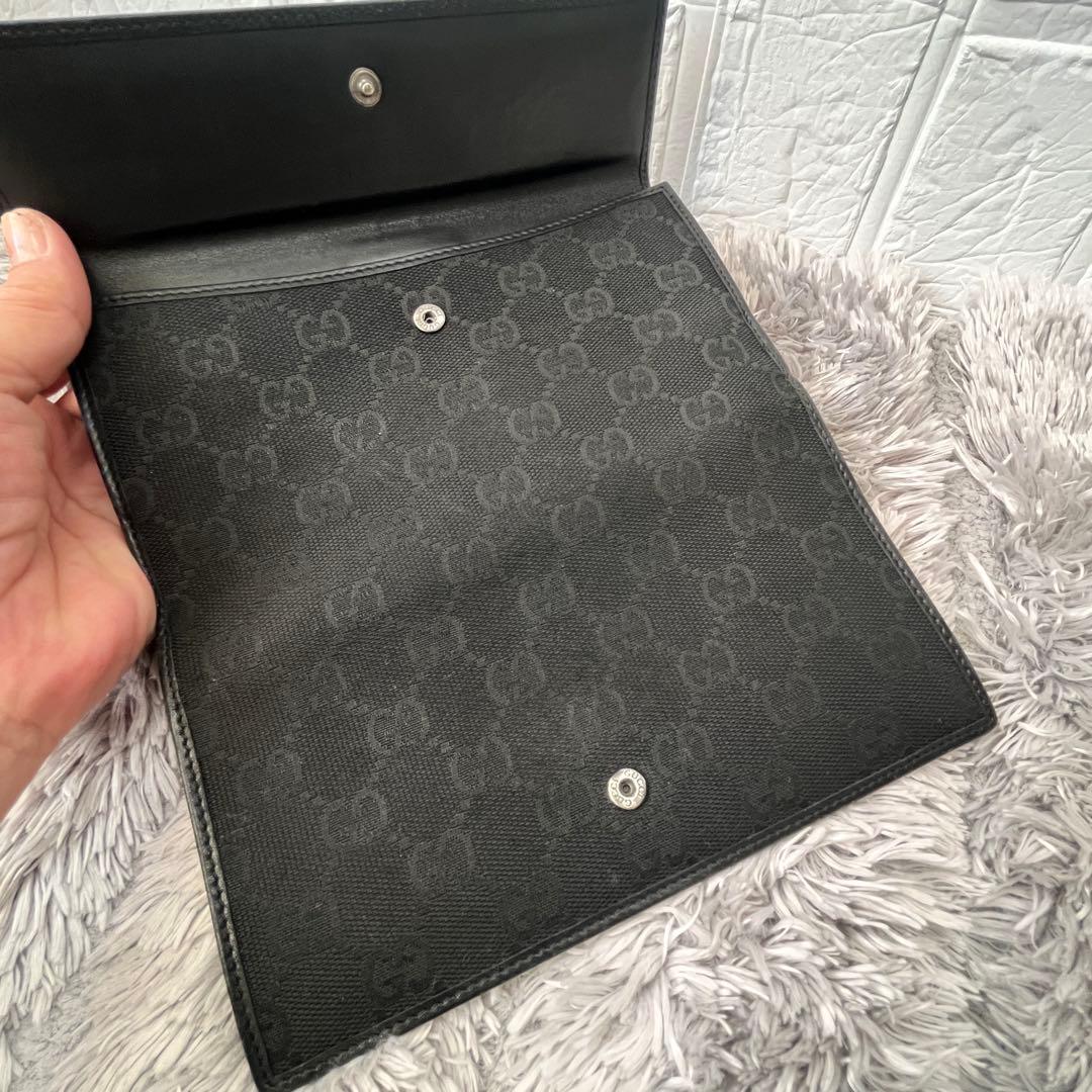 グッチ　GGキャンバス ブラック　ロゴプレート　長財布　メンズ