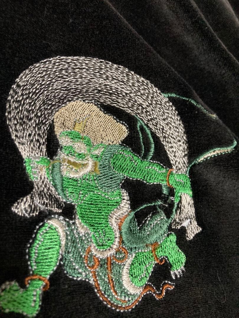 希少 一点物 是空 ZEKY 別珍 ベロア スカジャン 風神雷神 ライン 刺繍