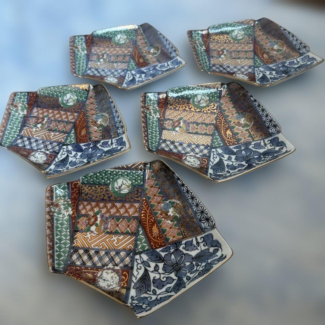 お値下げ　龍峰窯 金彩赤絵 祥瑞花丸紋 結び文 金彩古伊万里様式　皿　5枚