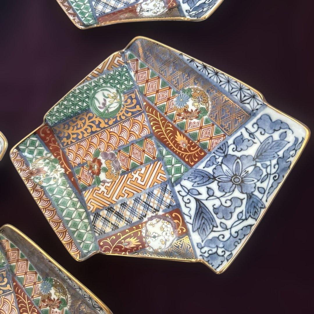 お値下げ　龍峰窯 金彩赤絵 祥瑞花丸紋 結び文 金彩古伊万里様式　皿　5枚