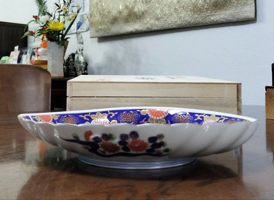 新品未使用　其泉窯　染錦松竹梅鳳凰文 盛皿　桐箱入り　賞美堂