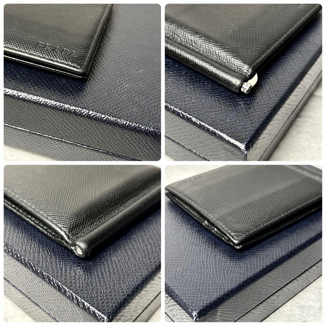 ✨極美品✨ PRADA マネークリップ ロゴ型押し サフィアーノレザー ブラック