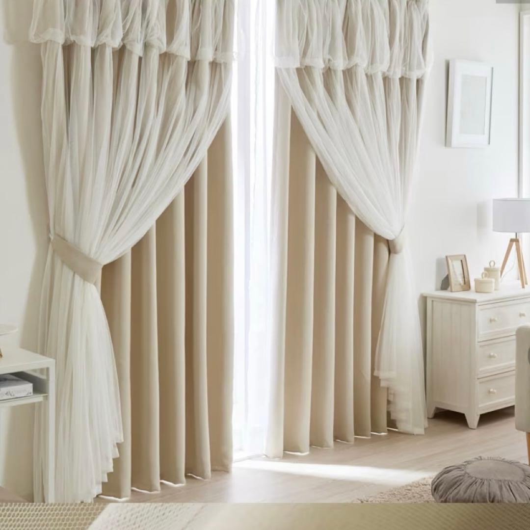 ベージュ チュール カーテン 100x178 2枚