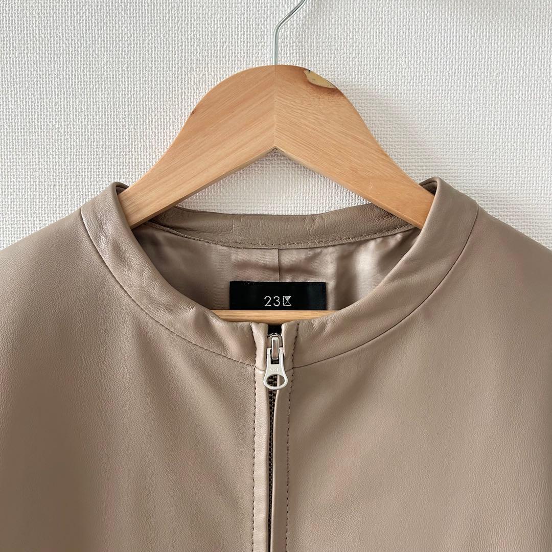 23区 レザージャケット　ノーカラー　ベージュ　大きいサイズ50