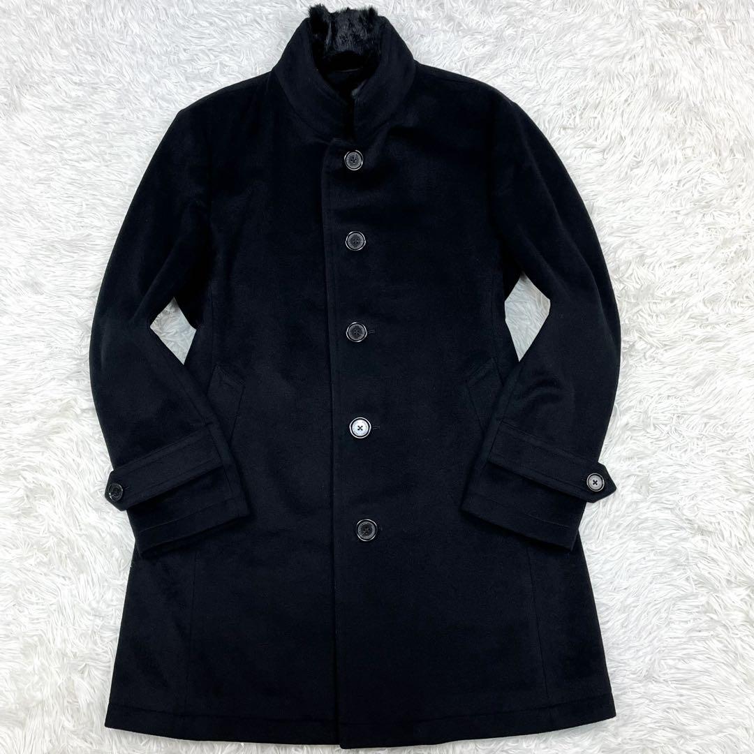 美品 ブラックレーベルクレストブリッジ ラビットファー着脱可能 スタンドカラー