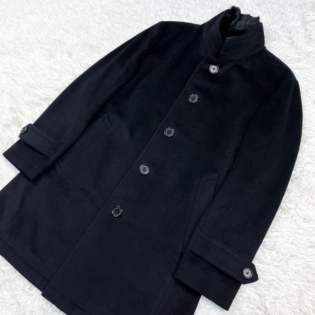 美品 ブラックレーベルクレストブリッジ ラビットファー着脱可能 スタンドカラー