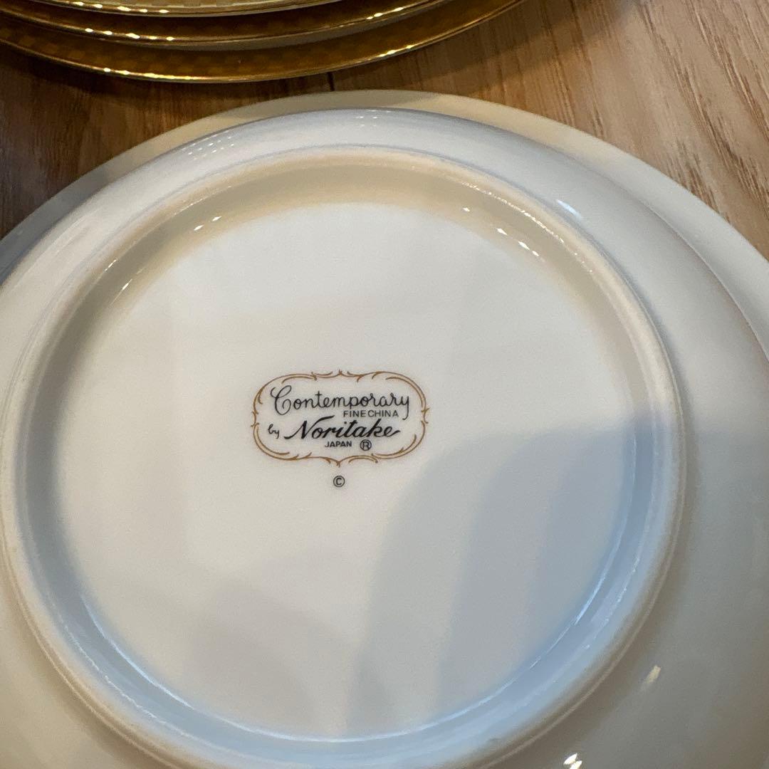 【美品】ノリタケ コンテンポラリー 金彩 格子柄 皿 8枚セット（各4客）