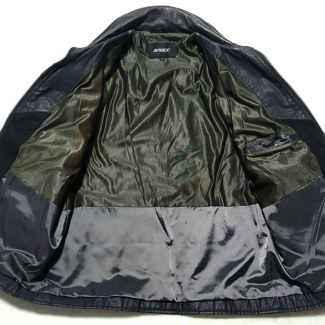 【極美品】AVIREX　アーミーメカニックジャケット レザージャケット 羊革 黒