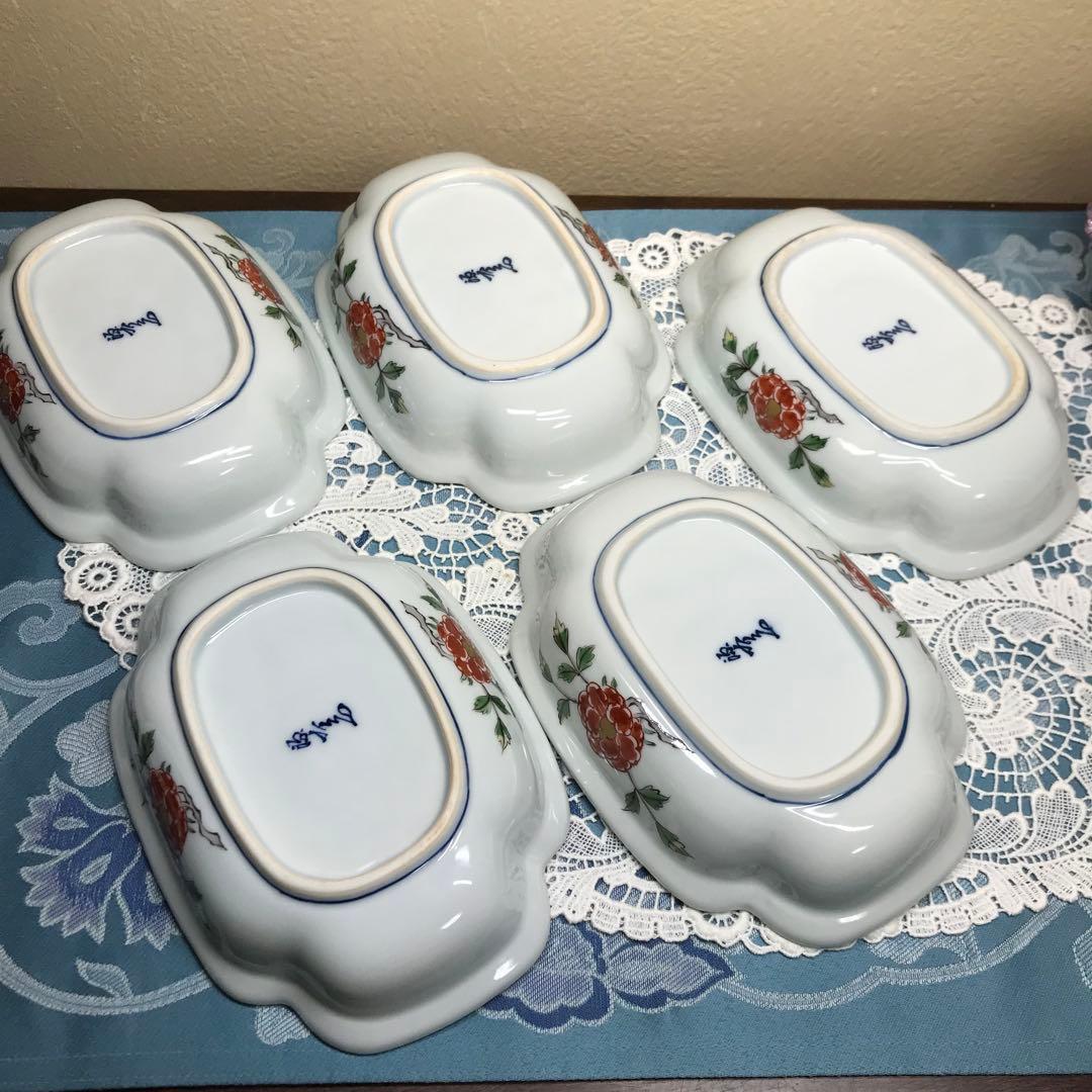 源右衛門窯　染錦草花文　深皿　向付　5客１セット　❀美品❀　ひなまつり