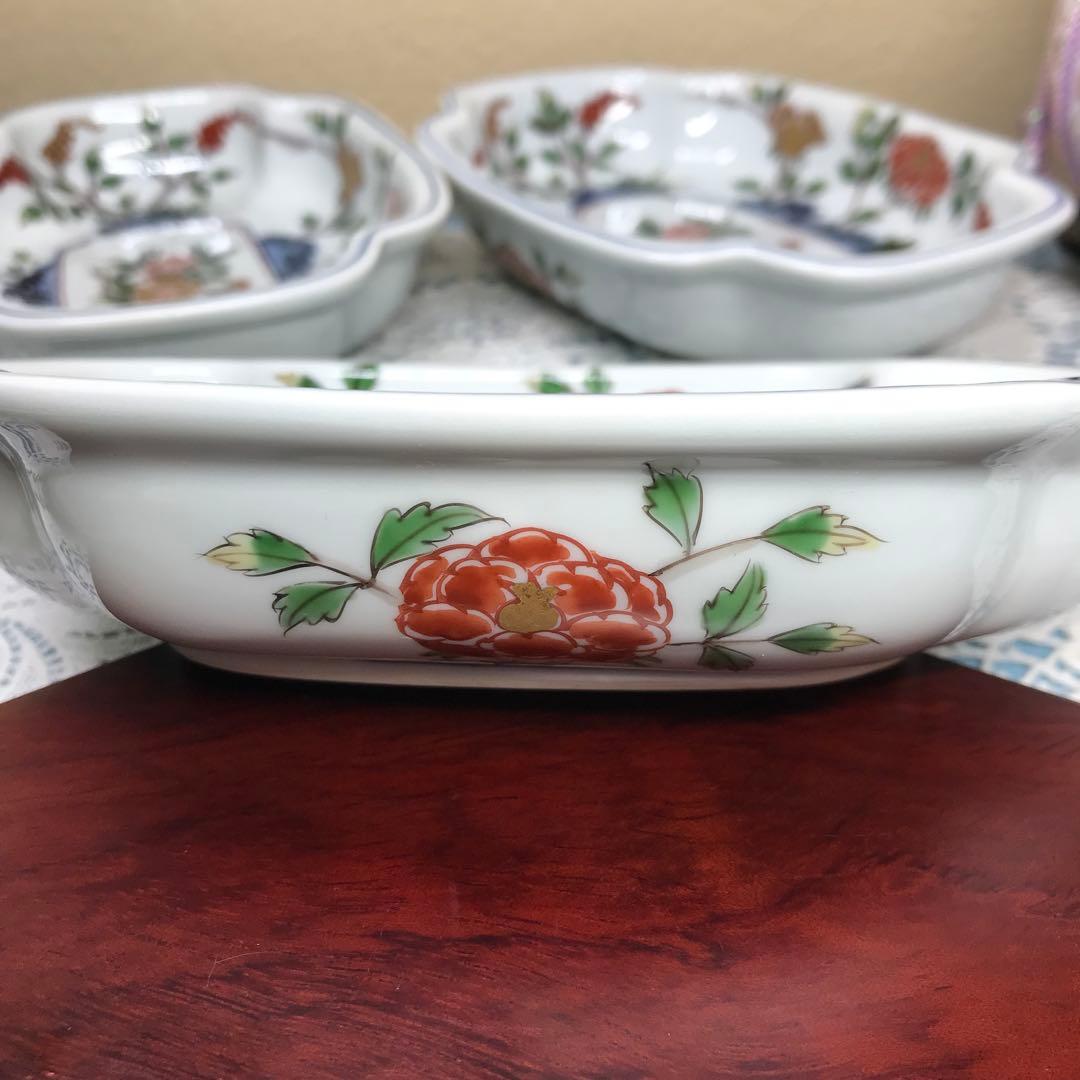 源右衛門窯　染錦草花文　深皿　向付　5客１セット　❀美品❀　ひなまつり