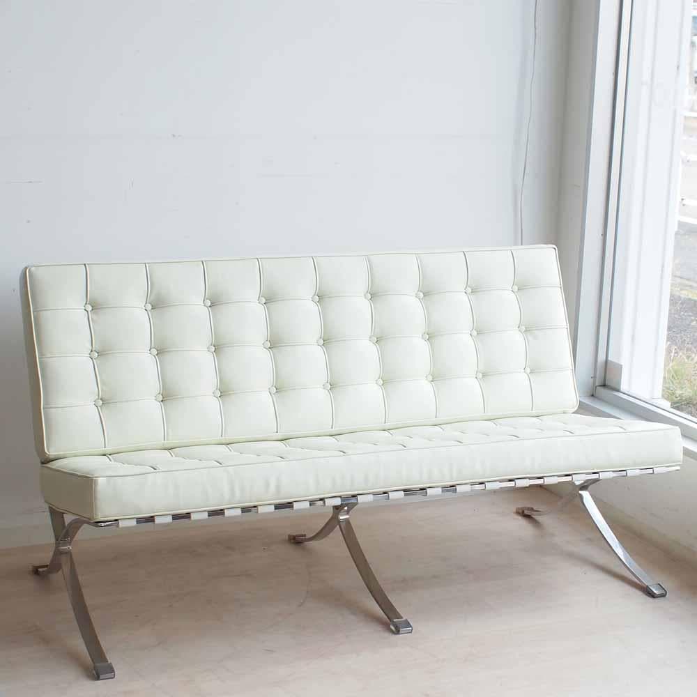 バルセロナチェア 2人掛け 合皮 白/ホワイト リプロダクト ZR24262