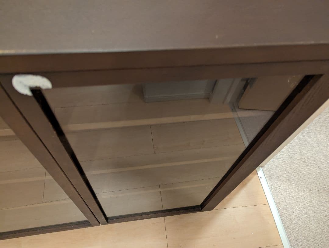 無印良品 ダークブラウン 木製 キャビネ ット ガラス扉 シェルフ