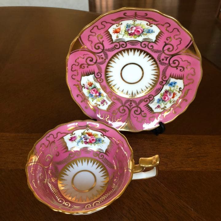 【希少品】コウルドン★手描き金彩ローズ★ピンクC/S