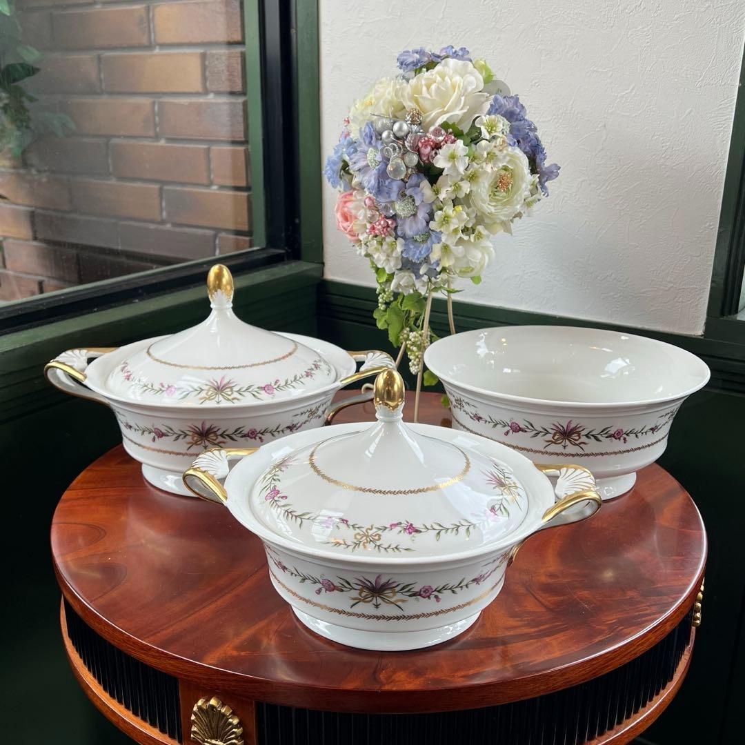 k063 フランス レイノー社製 チュリーン2個・サラダボウル リモージュ磁器