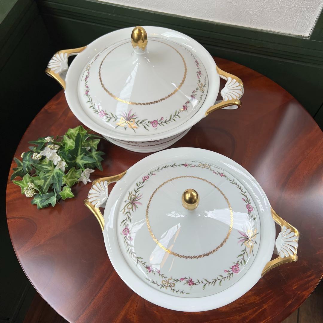 k063 フランス レイノー社製 チュリーン2個・サラダボウル リモージュ磁器