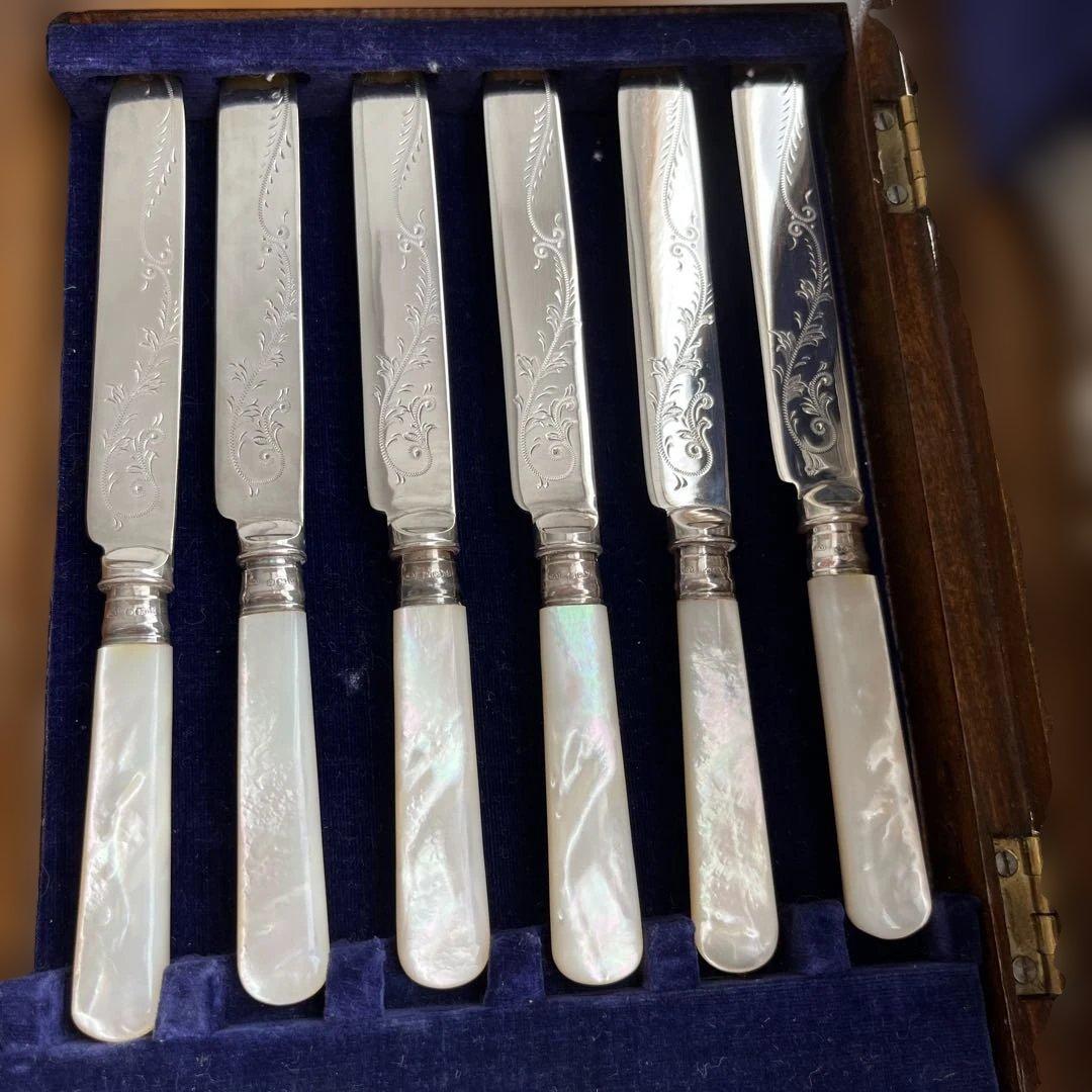 【白蝶貝 / 純銀継手】507ｇビクトリアン デザートナイフ＆フォーク12本