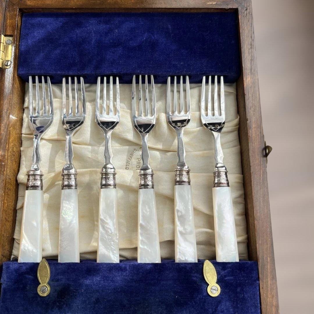 【白蝶貝 / 純銀継手】507ｇビクトリアン デザートナイフ＆フォーク12本