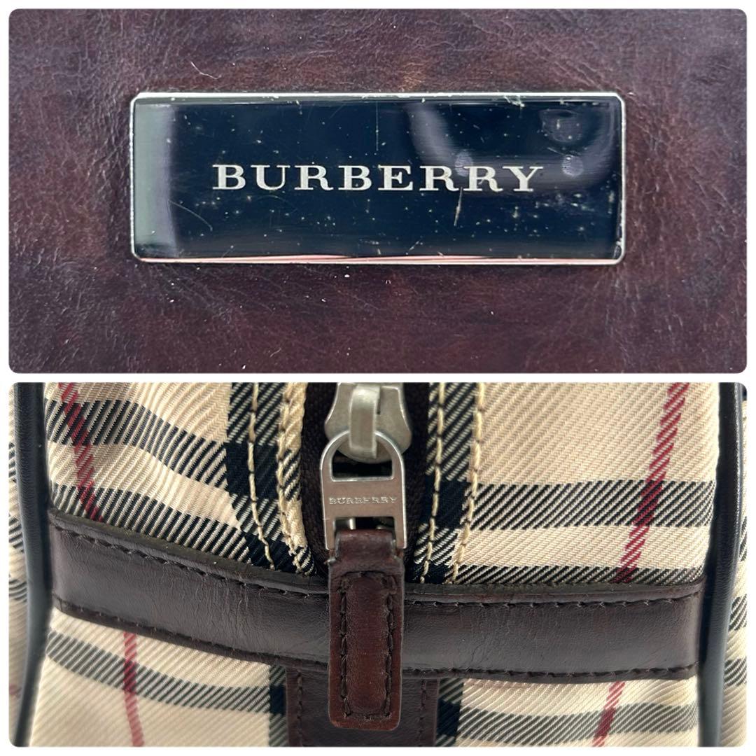 美品✨　バーバリー　ボストンバッグ　ノバチェック　ロゴプレート　レザー