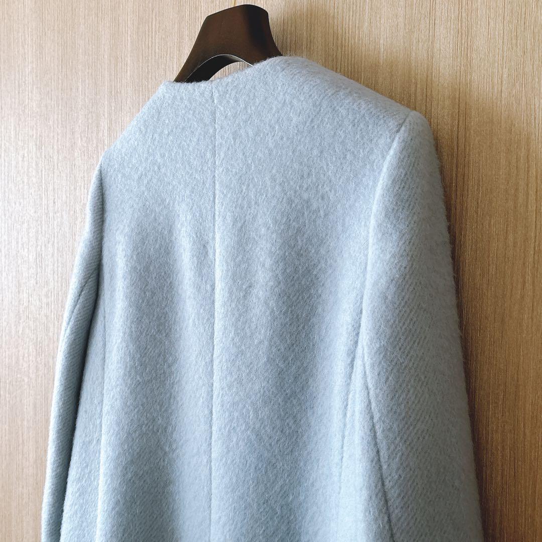 【1315】アナイ　ウールロングクルーコート　水色　38