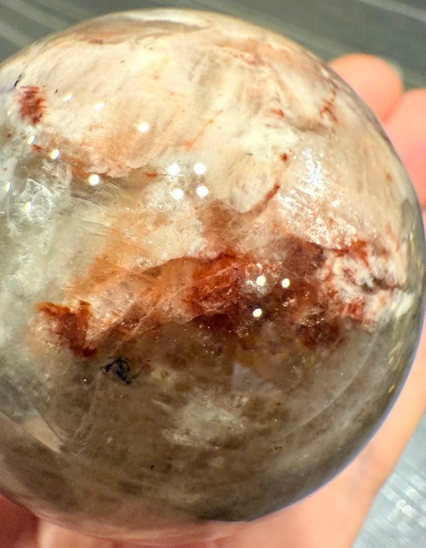 希少♡ 美しい ファイヤークォーツ共生 ムーンストーン スフィア 丸玉 天然石