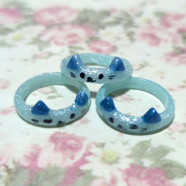 22℃の魔法猫耳リング☆温度でカラーチェンジblue②