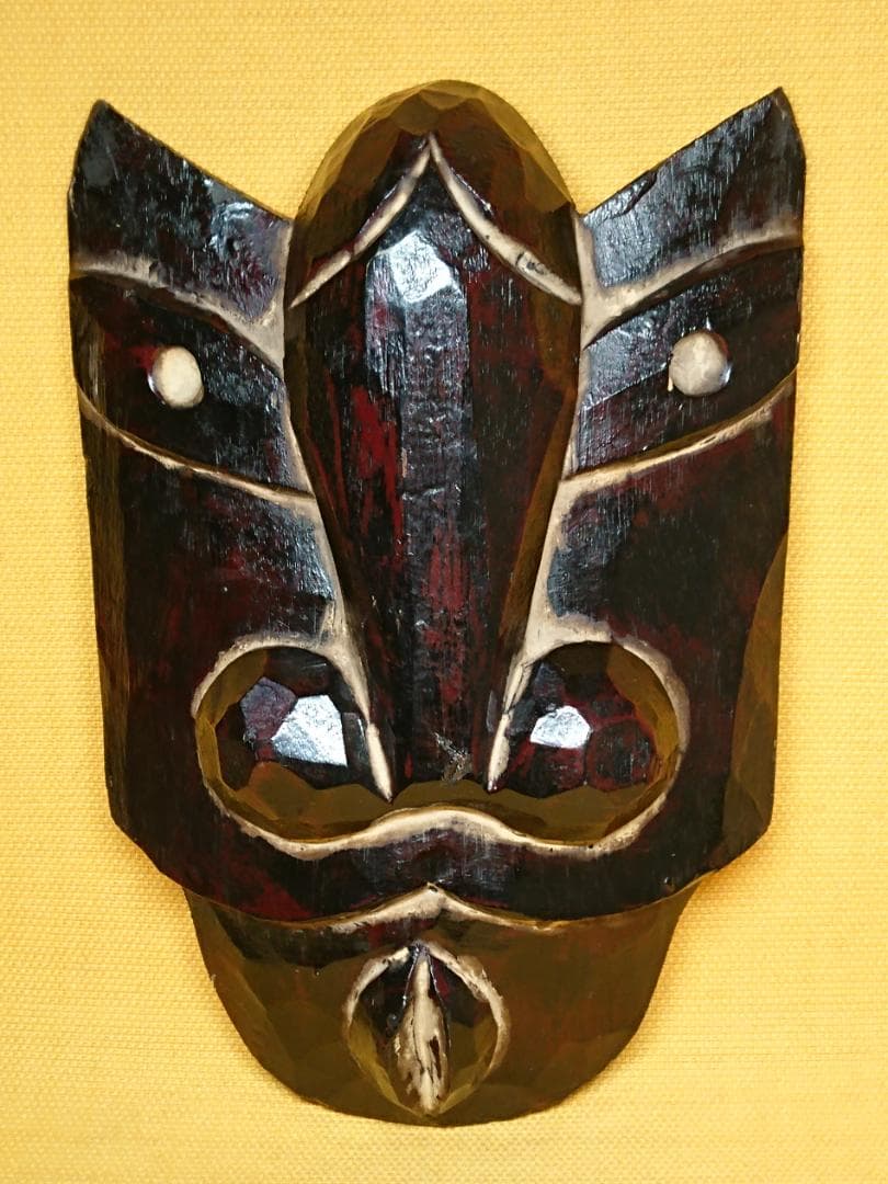 古道具　木彫　お面　陰陽　マスク　置物　インテリア　工芸品　美術品　A1173