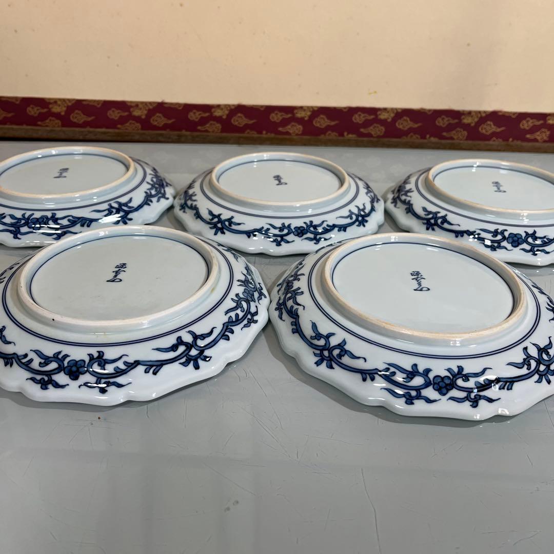 k,N❣️源右衛門　古伊万里錦唐花　銘々皿3枚　18センチ